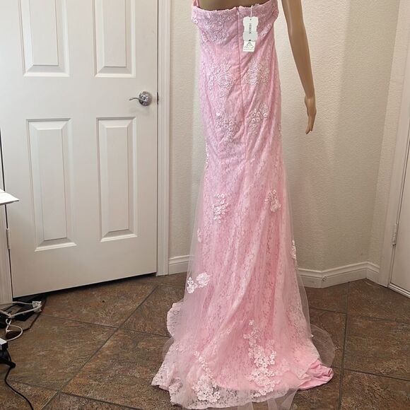 Hebron Pink Wedding Dress Sheer Embroidered Floral Lace High End - Picture 11 of 13